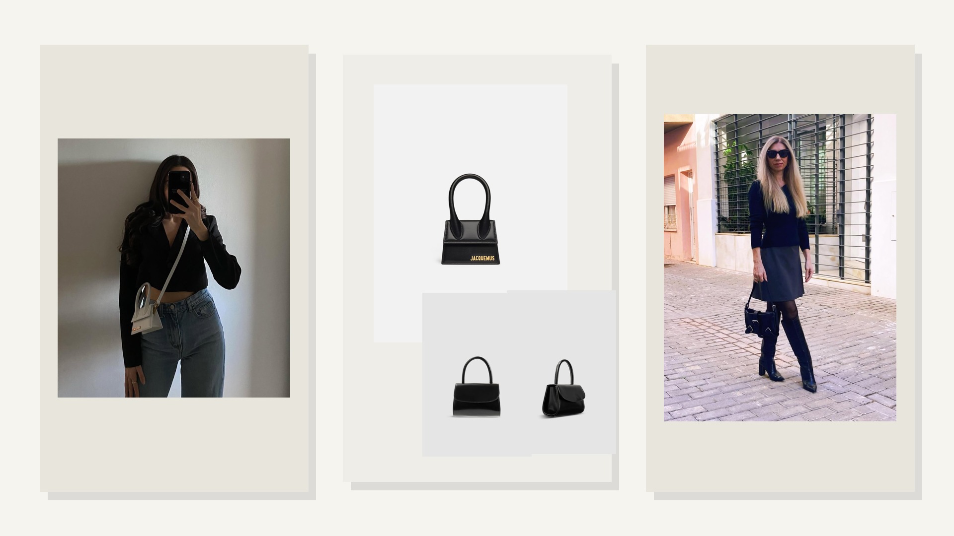 Jacquemus The Chiquito and BY FAR Mini 2.0 product and outfit collage