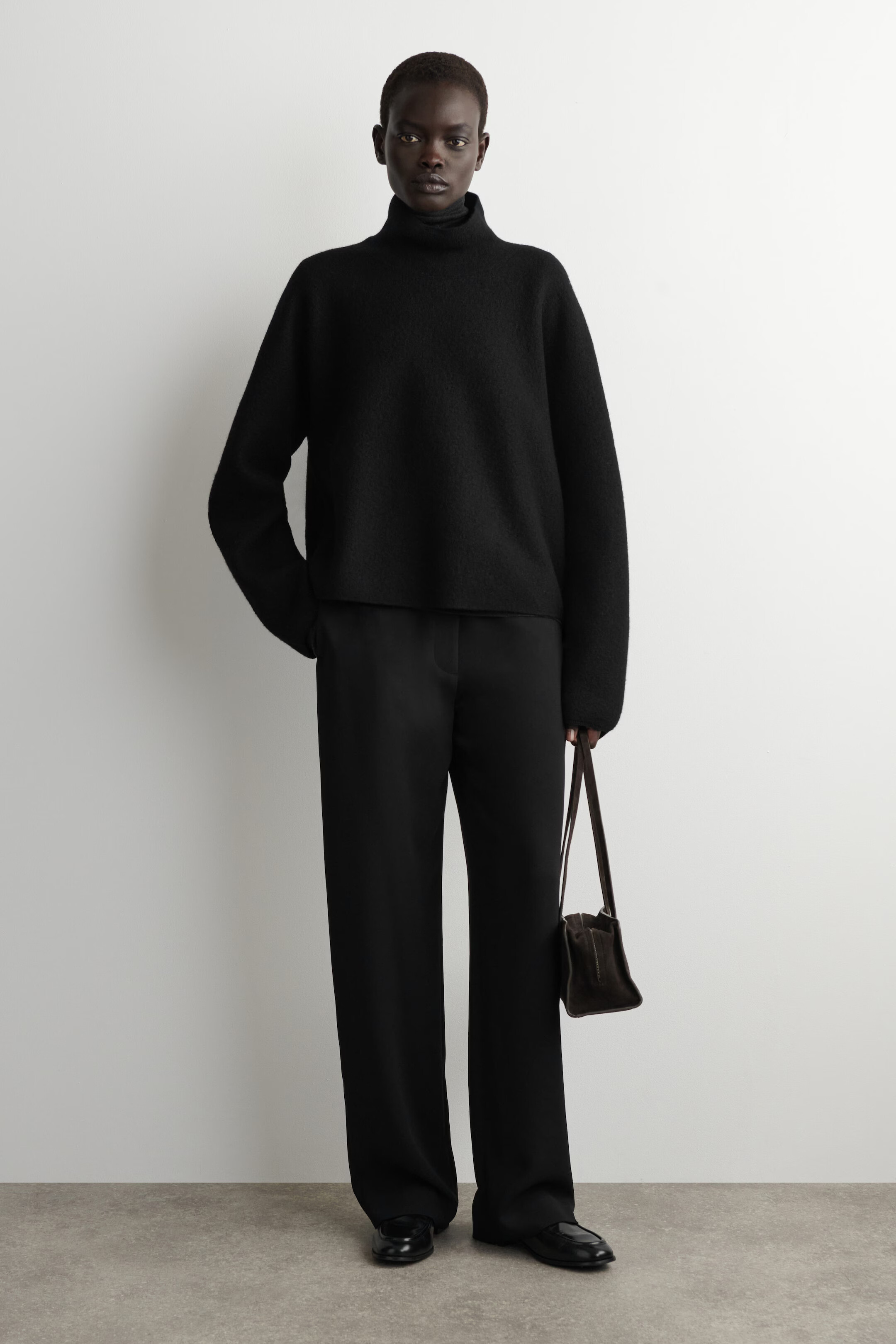 COS Tailored Straight-Leg Trousers worn in a black tonal look