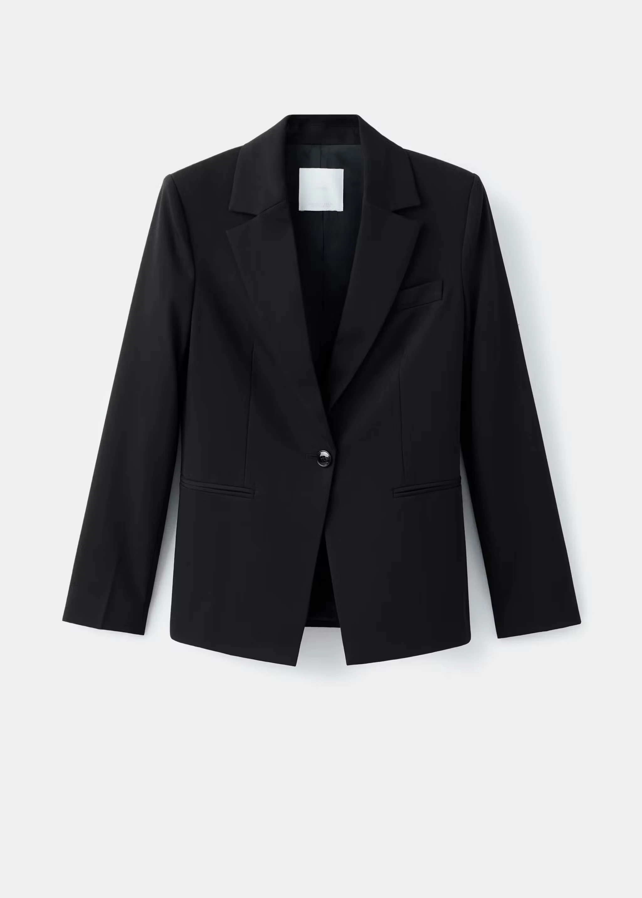 Black Mango Fitted Suit Blazer shown alone against a pale background