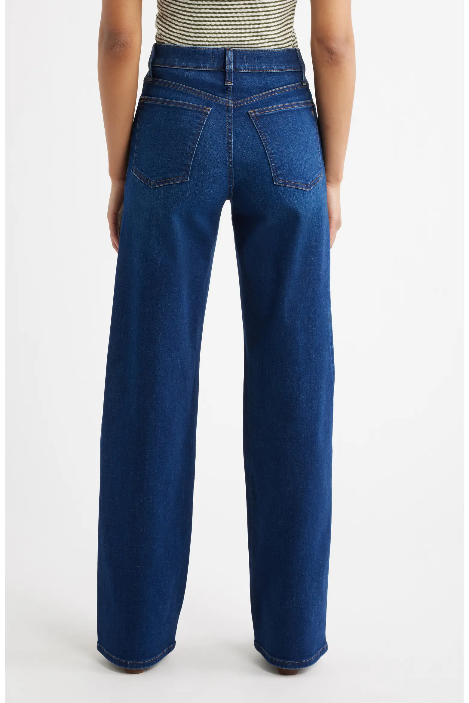 Madewell dark-wash wide-leg jeans shown completely from waistband through hems