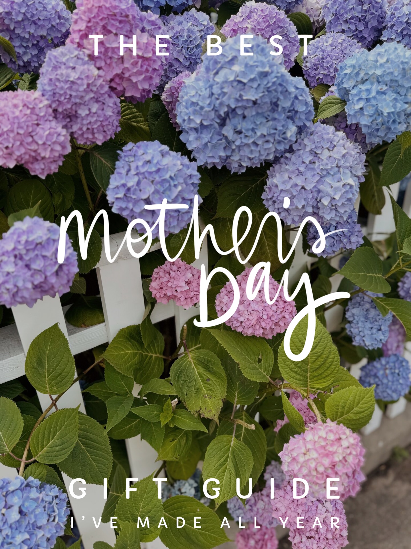 Mother's Day gift guide title image with hydrangeas