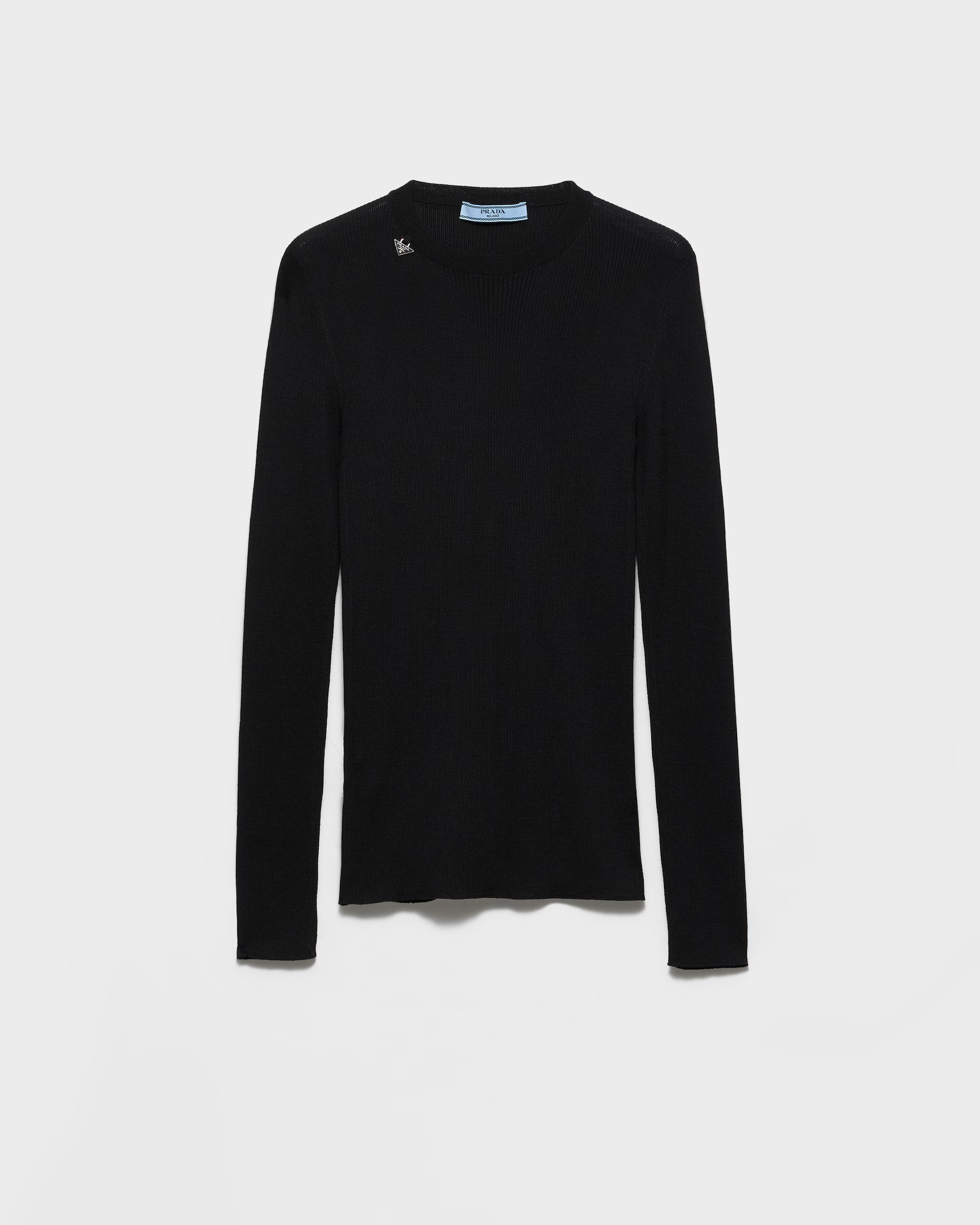 Black Prada wool crew-neck sweater with long sleeves