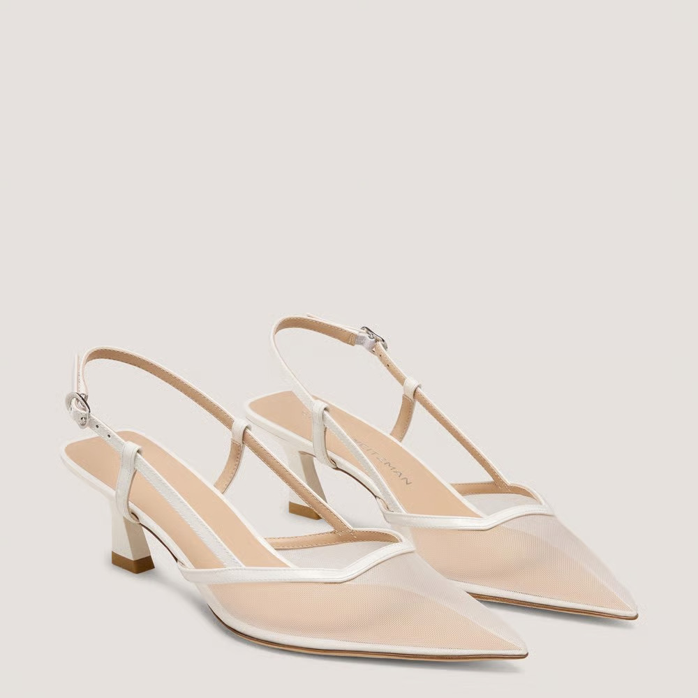 White mesh and leather Stuart Weitzman Vinnie Slingback Pump 50 pair