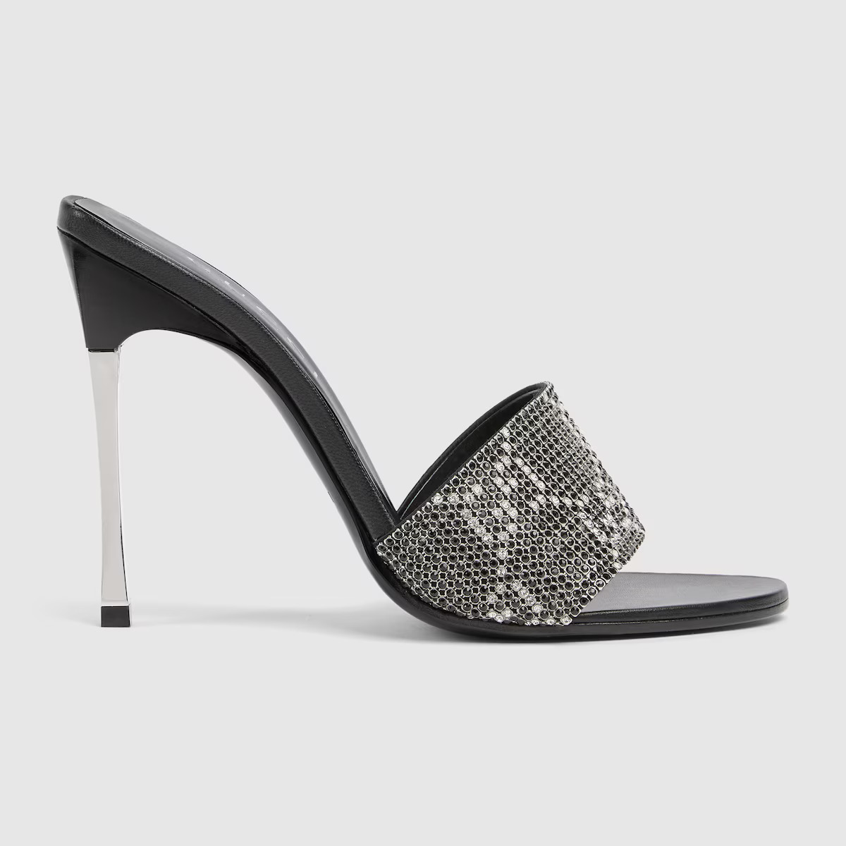 Black Gucci crystal Bombshell slide sandal with silver-tone stiletto heel