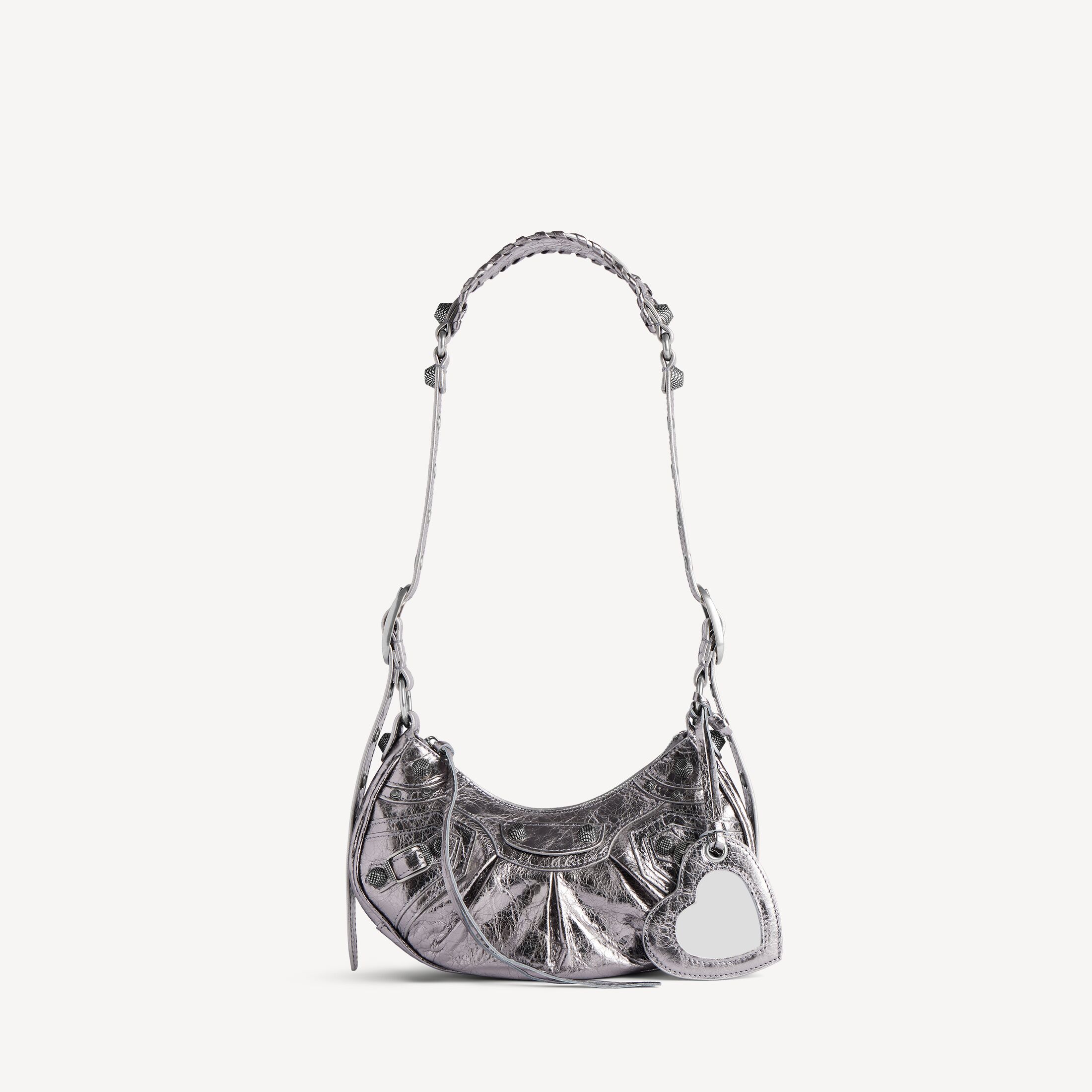 Silver metallic Balenciaga Le Cagole Shoulder Bag XS