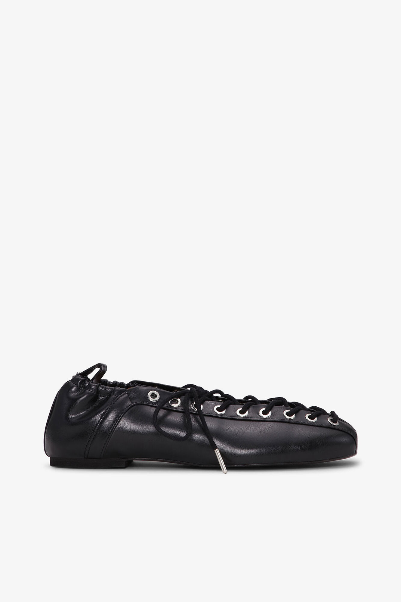 Ganni Lace-Up Ballerinas in Black Oleatex official product image