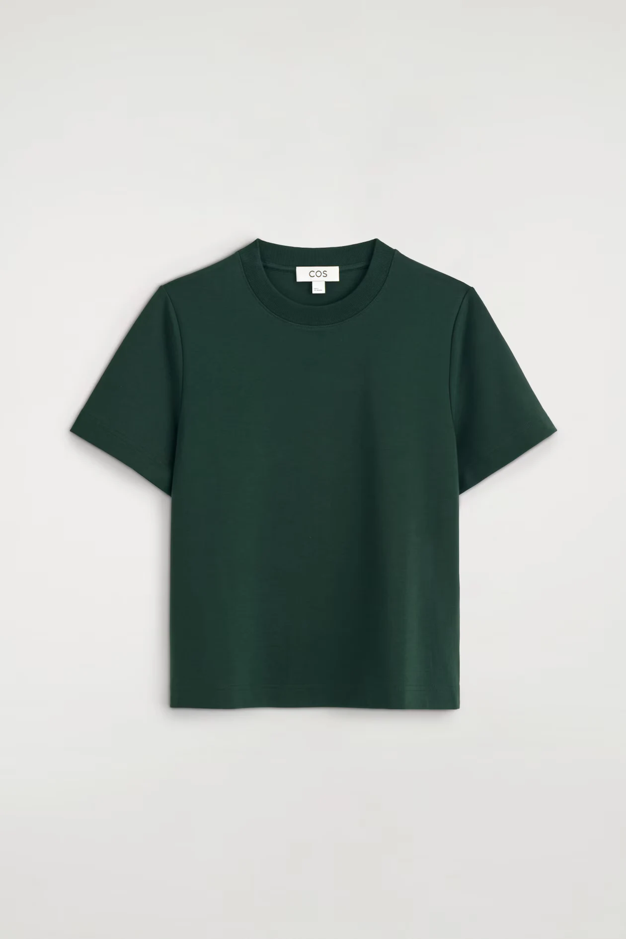 Deep green COS Clean Cut T-Shirt shown alone against a pale background