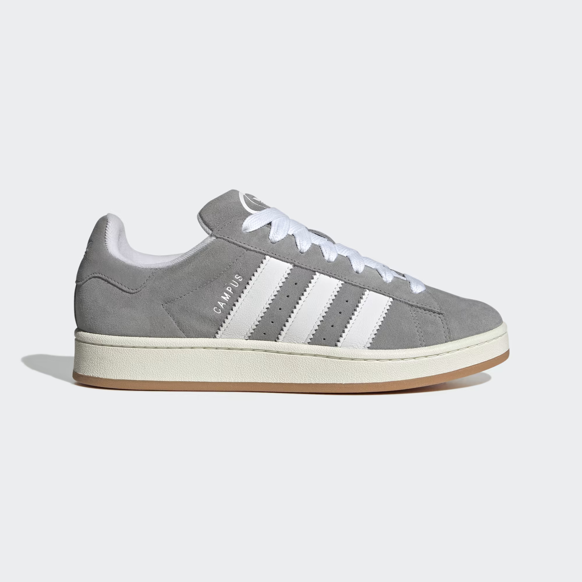 Gray Adidas Campus 00s sneaker with white stripes
