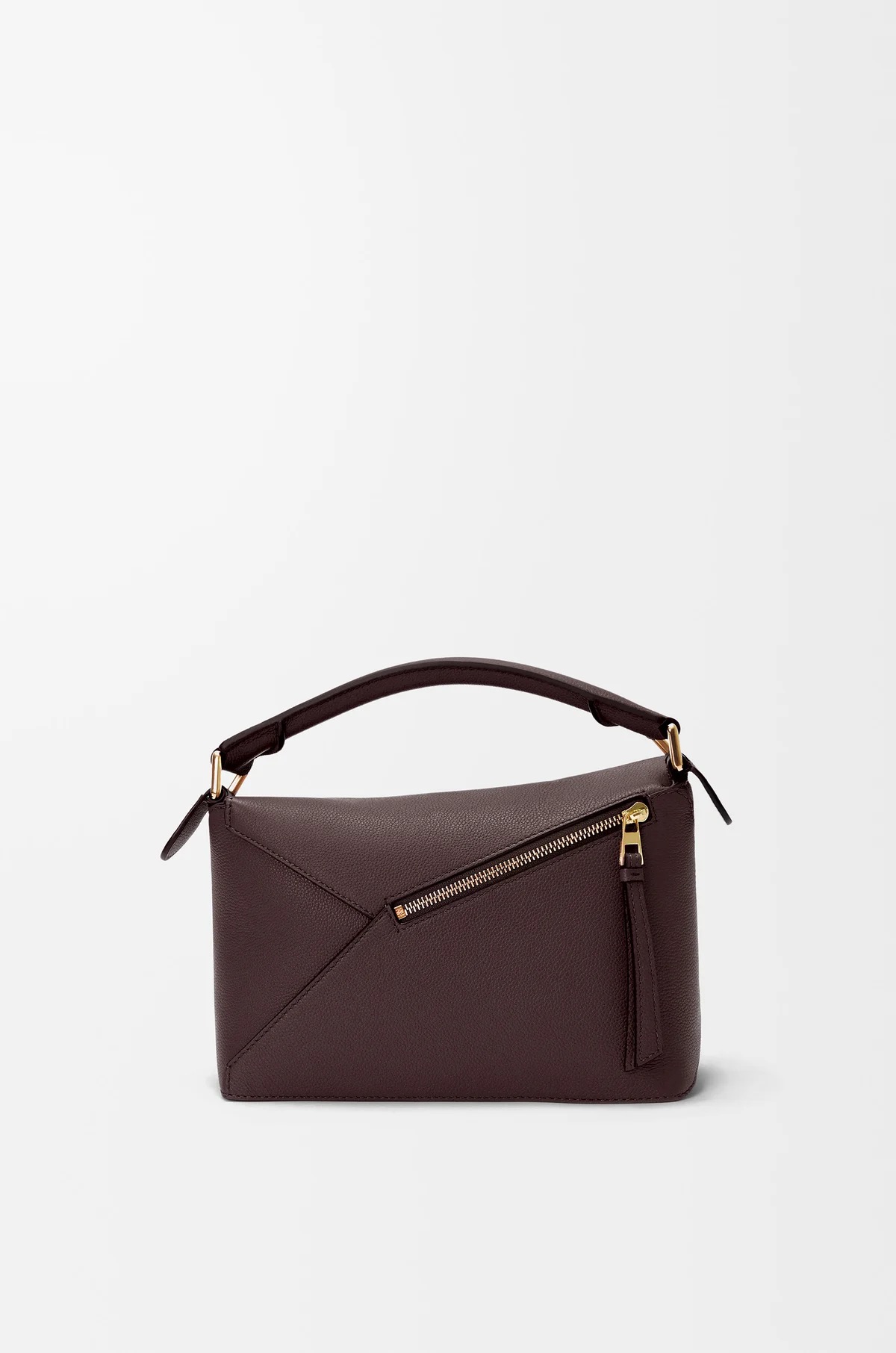 Back view of Loewe Small Puzzle Edge bag showing zipper and grained leather