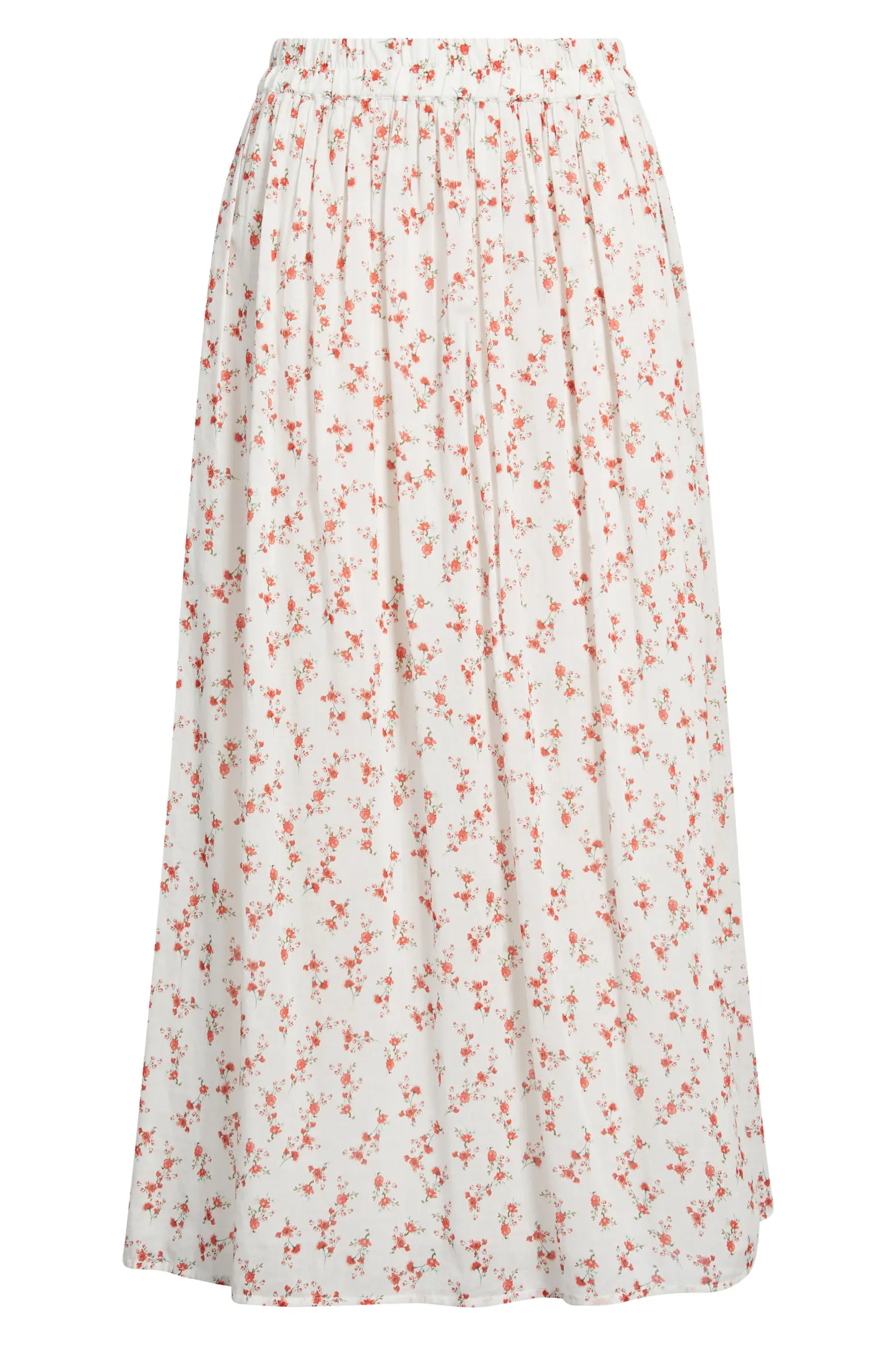 Rails Dax white cotton midi skirt with a small red floral print shown flat